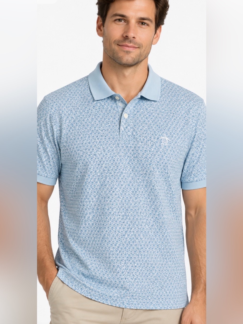 An Original Penguin By Munsingwear Blue Floral Jersey Polo in Blue Size Large